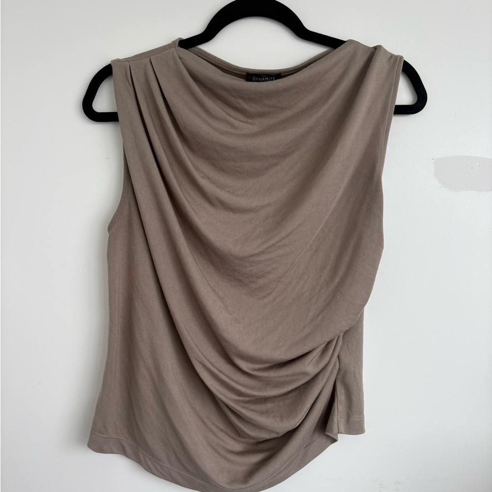 Dynamite Taupe Draped Sleeveless Blouse